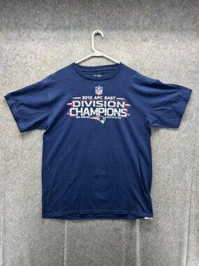 New England Patriots Shirt Mens Large Blue NFL Team Apparel 2010 Division Champs